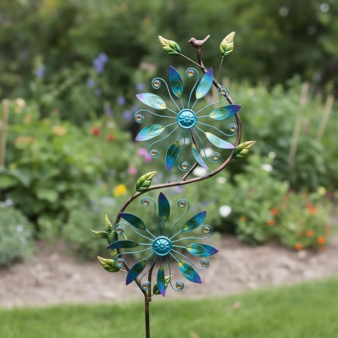 Metal Wind Spinners Outdoor,Yard Art Wind Sculptures & Spinners,Flower Wind Spinners for Yard and Garden,Waterproof Pinwheels & Windmill for Patio Lawn Decor