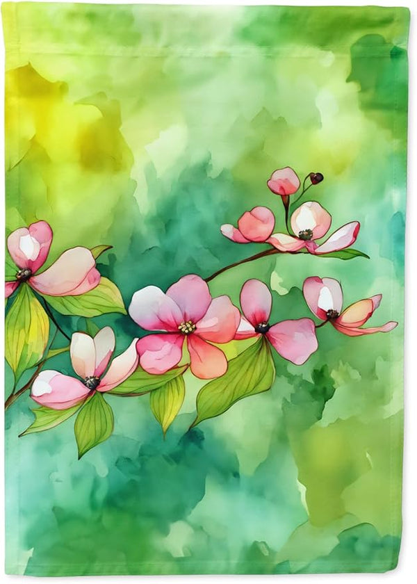 Caroline's Treasures Virginia American Dogwood in Watercolor House Flag Large Porch Sleeve Pole Decorative Outside Yard Banner Artwork Wall Hanging, Polyester, House Size, Multicolor