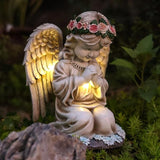 Solar Garden Outdoor Statues Lights, Resin Angel Figurine Light for Patio, Balcony, Yard, Lawn Ornament, Unique Housewarming Gifts and Yard Decor