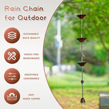 10FT Copper Lotus Rain Chain and Calla Lily Garden Stake with Bells for Outdoor Lawn Patio Decor