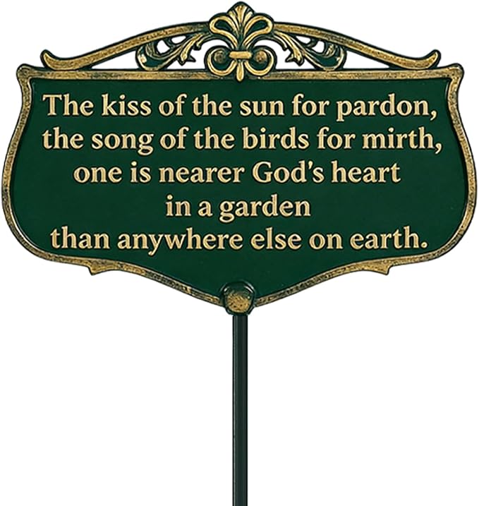 Metal Garden Signs for Outside, "The Kiss of The Sun" Double-Sided Vintage Green Metal Poem Plaque with Stake, Personalized Outdoor Garden Sign for Patio Yard Lawn Backyard Porch Decor