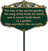 Metal Garden Signs for Outside, "The Kiss of The Sun" Double-Sided Vintage Green Metal Poem Plaque with Stake, Personalized Outdoor Garden Sign for Patio Yard Lawn Backyard Porch Decor
