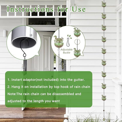 9.2FT Rain Chains for Gutter, Mallard Ducks Decorative Rain Chain with 12 Cups, Adjustable Rain Catcher Chain for Eaves Drainage, Replacement for Downspout