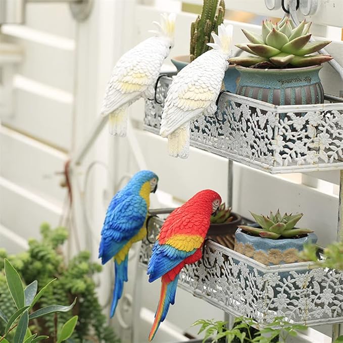 TAYASH Resin Parrot Flower Pot Hugger Decorations,Parrot Animal Sculpture Hanging Realistic Parrot Garden Ornament for Patio Yard Balcony Lawn Figurine Tree Decor (Blue)
