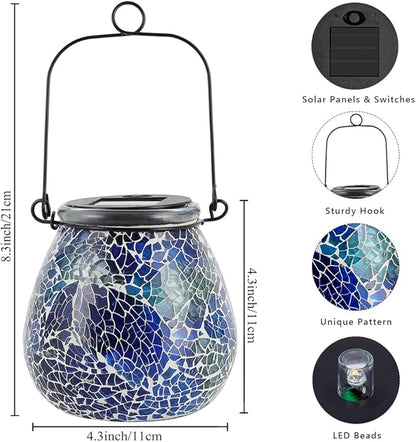 Stargarden 4 Pack Mosaic Solar Lantern ,Outdoor Hanging Waterproof Mosaic Light Solar Table Lamp for Garden ,Patio,Yard Decor (Blue )