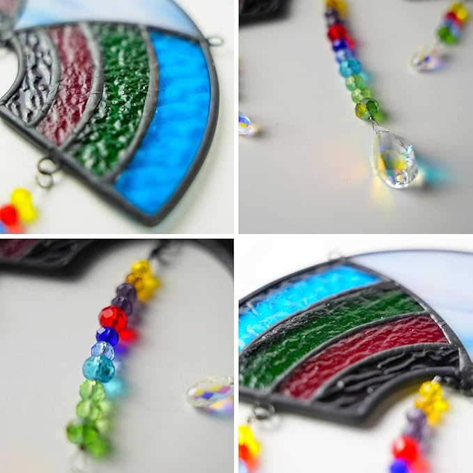 BOXCASA Stained Glass Suncatchers Crystals Pendants,Rainbow Crystal Beads Decor Gifts for Women,Suncatcher for Window Colorful Crystal Prism Pendants Gifts for Mother Grandma Nana Aunt