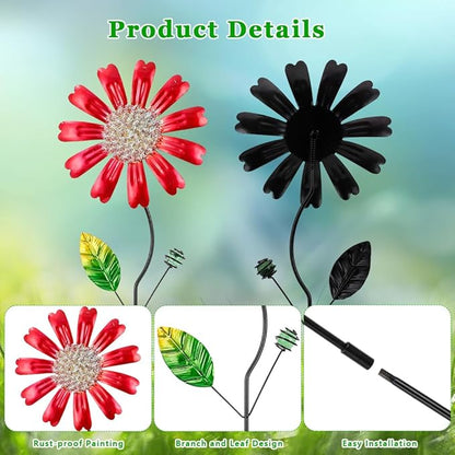 Metal Flower Garden Stakes Yard Art,5 Pcs Colorful Flower Bed Decor Yard Stakes for Outside with Beads for Outdoor Lawn Porch Pathway Patio