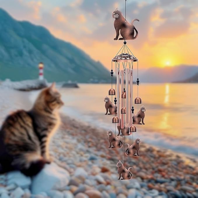 Cat Wind Chimes for Outside,Metal Windchimes,Cat Easter Gifts for Women/Men,Wind Chime Garden Decor Outdoor,Memorial/Housewarming/Birthday/Festival Gifts,Front Yard Decor