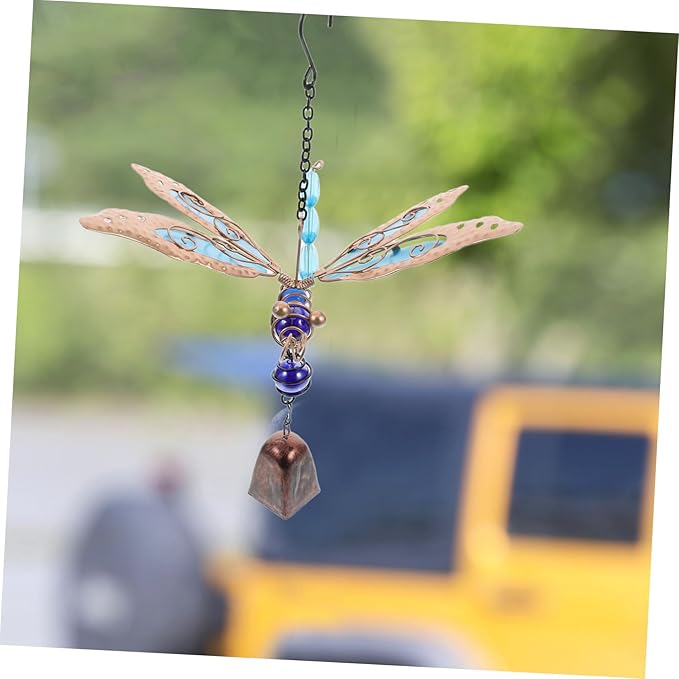 1pc Glow Dark Wind Chimes Dragonfly Design Metal Patio Ornament Outdoor Decor