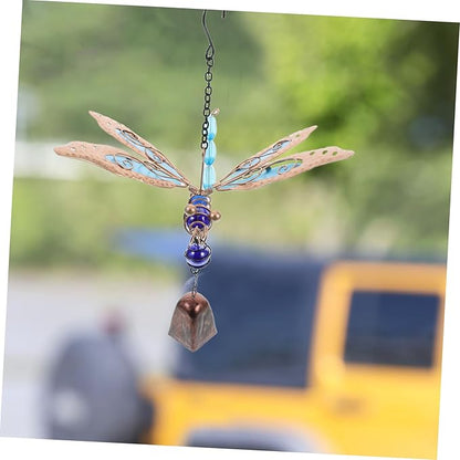 1pc Glow Dark Wind Chimes Dragonfly Design Metal Patio Ornament Outdoor Decor