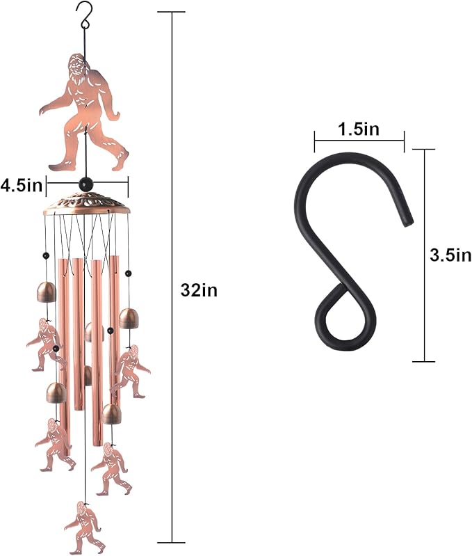 Brass Bigfoot Wind Chime,Handmade Unique Wind Chimes for Outside Clearance, Garden Gift for Yard Decorations Outdoor, Perfect for Mom, Kids Meditation Lovers - Nursery, Patio Garden Decor