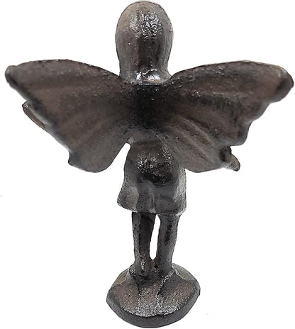 Rustic Cast Iron Standing Playful Angel or Fairy Statue Figurine