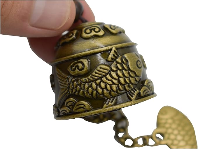 3Pcs Vintage Dragon Bronze Fish Carved Feng Shui Bell - Metal Hanging Temple for Good Luck Bless - DIY Wind Chime for Home Garden Eave Door Decoration