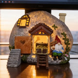 Fairy Garden Accessories Gnome House 4 Pcs Kit, Solar Statues with Openable Door for Yard Lawn Patio, Resin Stone Houses, Treasure chest, staircase, ladder Figurines, Birthday Gifts Idea for Women