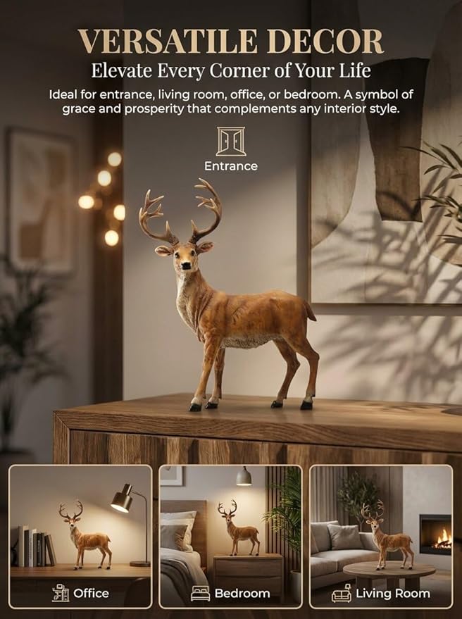 XTAPAN Resin 19.68Inch Height Standing Deer Statue Animals Sculpture Garden Art Decor Yard Ornament Lawn Garden Outdoor Patio Decoration Figurine