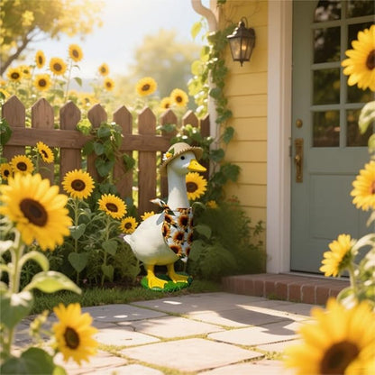Summer Porch Goose Outfits Sunflower Goose Outfit Spring Geese Clothes Costume with Straw Hat Scarf for 17-23" Lawn Cement Plastic Geese Statue for Garden Yard Decor Accessories