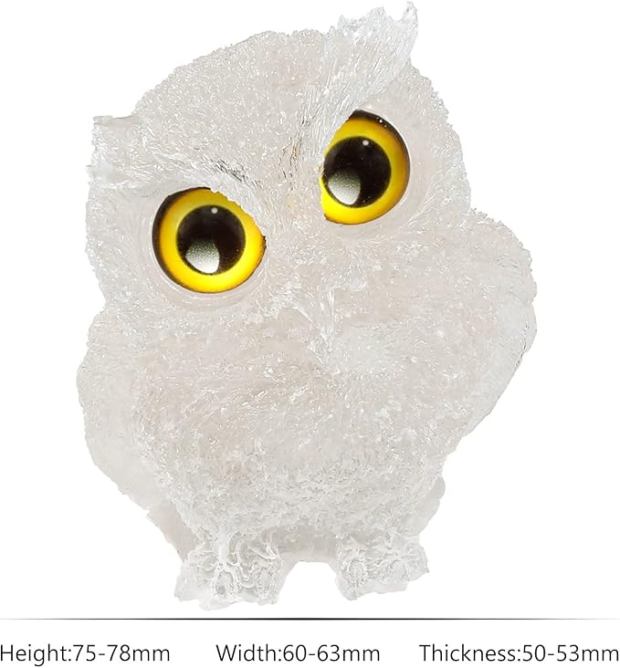 Nupuyai 3 inches Orgone Resin Crystal Chips Tumbled Stone Owl Statue, Mini Hand Carved Stone Crystal Animal Figurines for Tabletop Indoor Outdoor, Rock Quartz