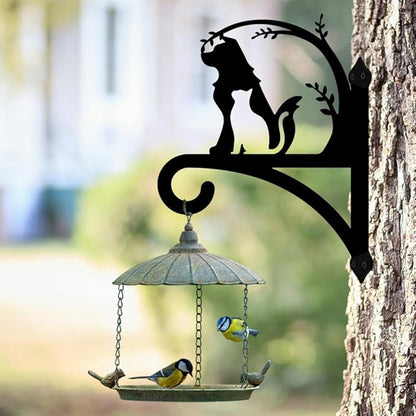 Peacoblue Iron Plant Hanger Hook for Outdoor Indoor Hanging Plant Flower Fern Pots Lantern Bird Feeder Wind Chime,12"x15.7" Weather Resistant Metal Wall Holder for Porch Garden Farmhouse(Dog with Cat)