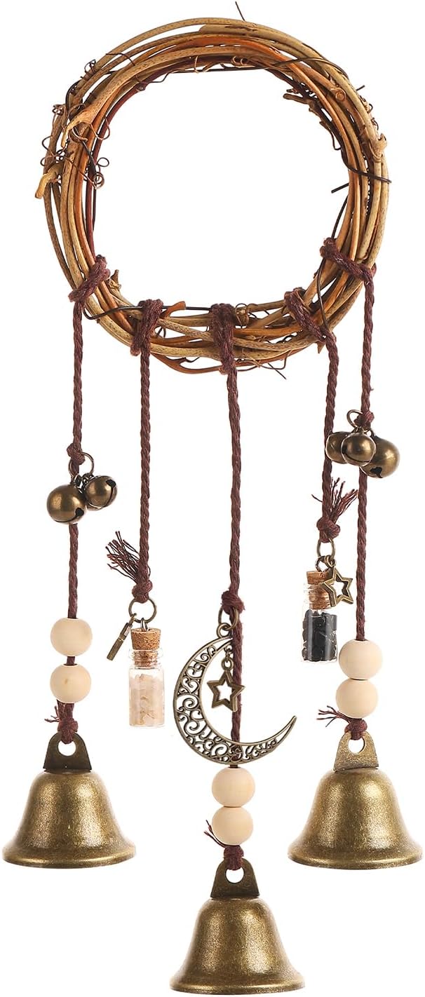 Witch Bells for Door Knob for Protection Hanging Bell Wind Chimes Handmade Decorative Bell for Boho Home Room Witchy Decor（Vintage）