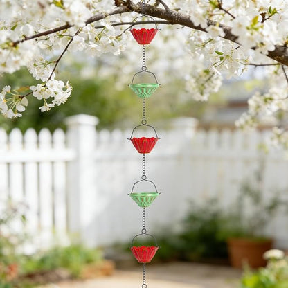 dreamysoul Rain Chains for Outside, 10 FT Decorative Rain Catcher Chains with 16 Cups, Adjustable Rain Chain for Gutters, Downspout, Eaves, Drainage