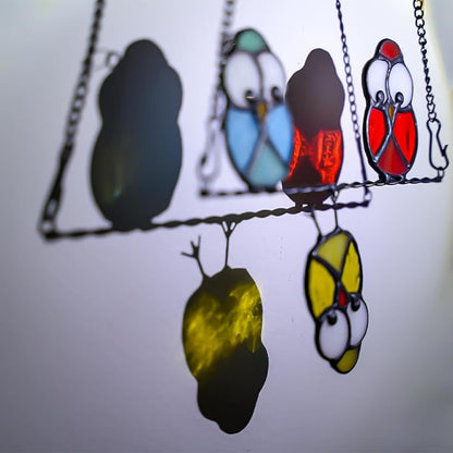 Multicolor Owl Stained Glass Suncatcher for Window,Birds Stained Glass Window Hangings,Bird Suncatchers Deocr for Door Room,Owl Gifts for Mom,Grandma,Birds Gifts for Bird Lovers Women