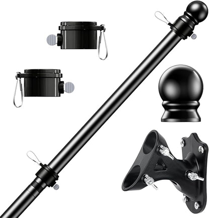PHITRIC Flag Pole Kit, Tangle Free Spinning Stainless Steel Rustproof Flagpole for 3x5 Sports Fan Outdoor Flags for Outside House (Black, 6FT, with Bracket)