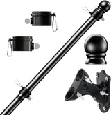 PHITRIC Flag Pole Kit, Tangle Free Spinning Stainless Steel Rustproof Flagpole for 3x5 Sports Fan Outdoor Flags for Outside House (Black, 5FT, with Bracket)