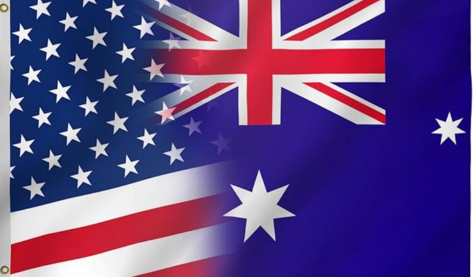 USA Australia Combination Flag 2X3FT, American Australian Flags,Both Sides Printed, Men Women Banner,Vibrant Colors, Double Stitched with 2 Brass Grommets, Bar Garden Street Decoration, GYM, Office Decor,Indoor Outdoor Use,Gifts. (US-AUS-X, 2x3ft)