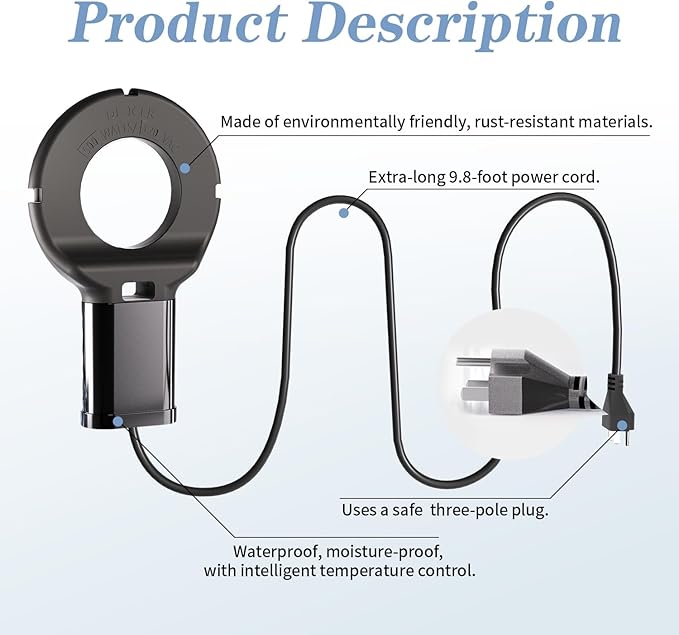 3PCS 250 Watt Bird Bath De-Icer with Thermostat, Cast Aluminum Submersible Chicken Water Heater, Heated Bird Bath, Power Cord 9.8 Ft