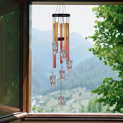Owl Wind Chimes Outdoor/Indoor Decor - Pure Hand-Made Owl Wind-Bells, Mobile Romantic Windcatcher 28" Owl Wind Chime for Home, Xmas, Gift For Mother, Balcony, Patio, Garden Decoration(6 Owls, 5 Tubes)