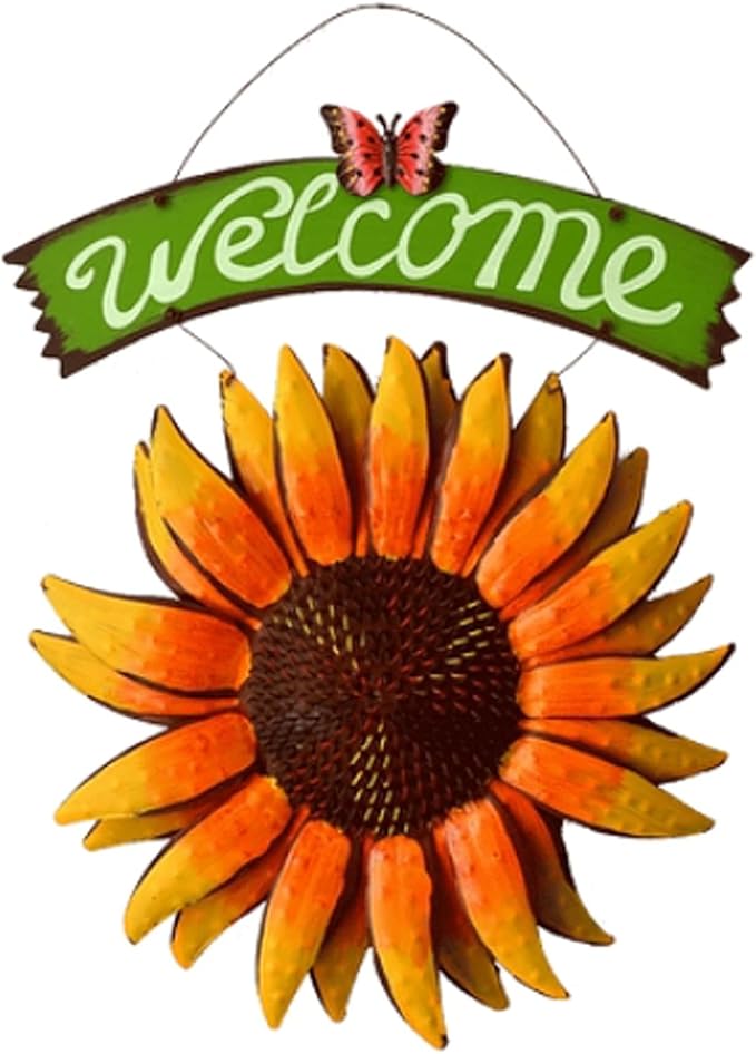 Outdoor Statue Garden Sculpture Garden Statue Outdoor Metal Sunflower Sunflower Welcome Sign Garden Decoration for Outdoor Patio
