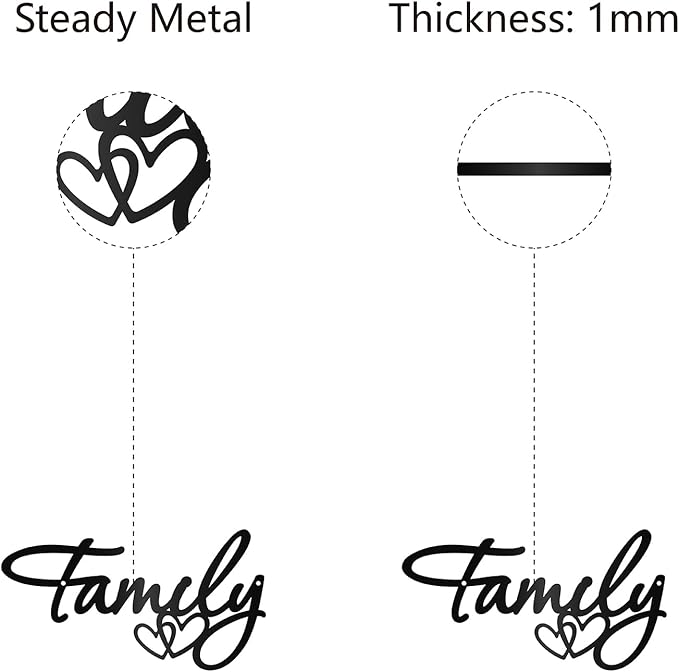 CREATCABIN Family Metal Wall Art Decor Black Wall Silhouette Hanging Decor Iron Wire Wall Art Sculpture Decoration Sign Cut Out Minimalist Blessed Ornament for Farmhouse Indoor Outdoor Home 6 x 12Inch