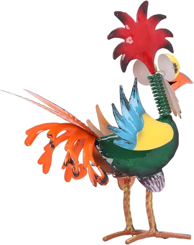 8.3 Inch Wacky Metal Rooster Garden Statue, Handcrafted Iron Rooster Decor for Outdoor Yard and Indoor Desk
