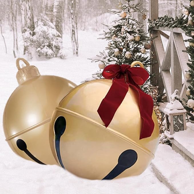 2PCS Inflatable Christmas Ball 23.6IN Giant Jingle Bell Inflatable Ball Fun Christmas Inflatable Yard Decor Xmas Balloon Pendant Outdoor Ornament for Garden Yard Patio Christmas Holiday Decor