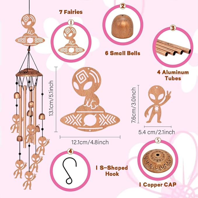 Alien Style Metal Wind Chimes for Outside, Hanging Waterproof Aluminum Windchimes with Hook for Outdoor Garden Patio Porch Decor, 33“ Memorial Wind Chimes Friendship Gifts for Women