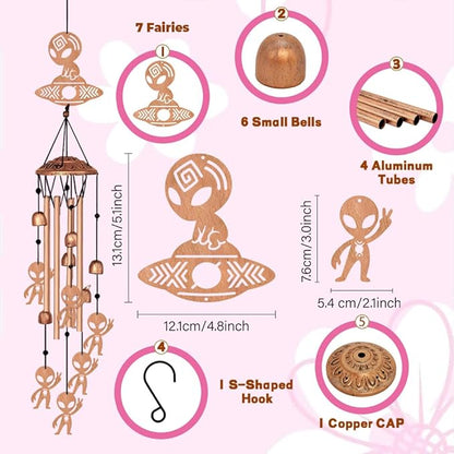 Alien Style Metal Wind Chimes for Outside, Hanging Waterproof Aluminum Windchimes with Hook for Outdoor Garden Patio Porch Decor, 33“ Memorial Wind Chimes Friendship Gifts for Women
