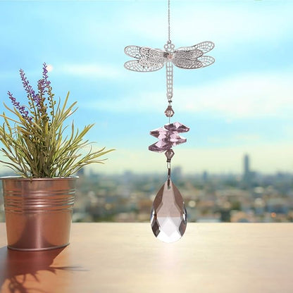 WEISIPU Crystal Suncatcher Prism - Dragonfly Suncatchers for Windows Hanging Rainbow Maker for Windows, Christmas Tree Decor, Gifts (Pink)