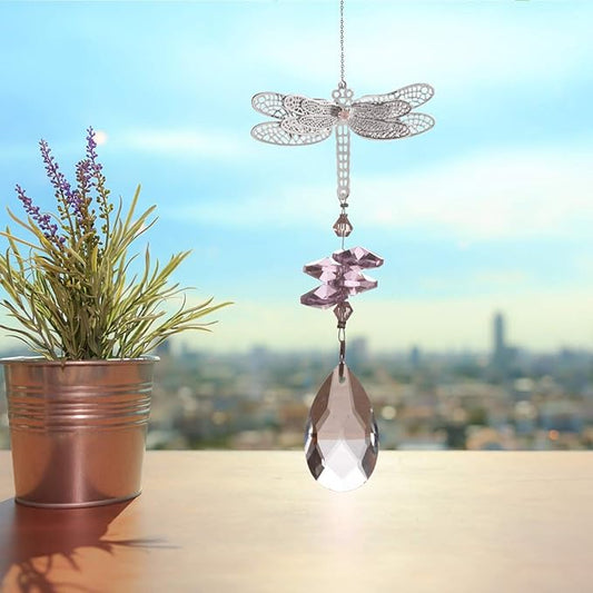 WEISIPU Crystal Suncatcher Prism - Dragonfly Suncatchers for Windows Hanging Rainbow Maker for Windows, Christmas Tree Decor, Gifts (Pink)