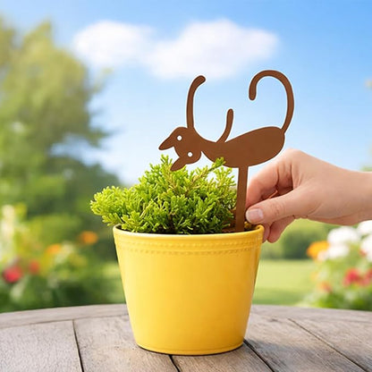 Sleepy Cat Metal Plant Stake - Garden Decoration Powder Paint Coating Gardenpot Pick-Steel-Brown