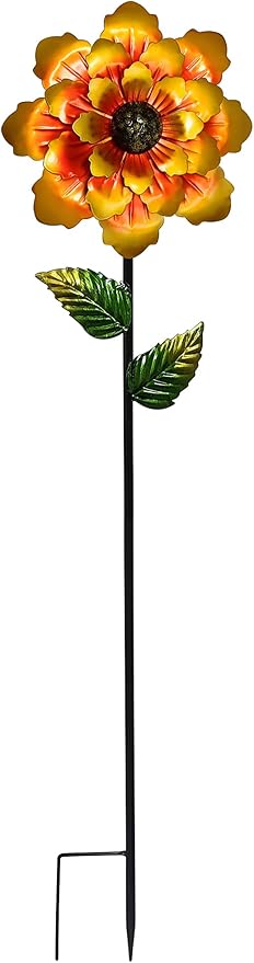 Metal Flower Garden Stake Yard Art Garden Decor, 42" Large Handcrafted Gold Metal Outdoor Decor Lawn Ornaments Grave Decorations for Cemetery