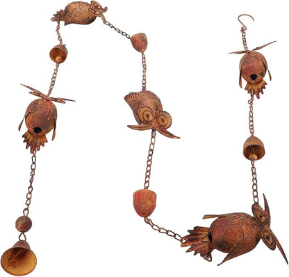 Owl Rain Chain, Bronze Metal Bird Rain Catcher Chain with Bell 90.6 inch Adjustable Metal Rain Chain for Garden Decoration Eave Device