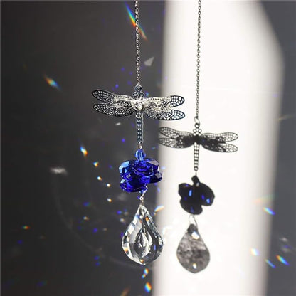 WEISIPU Crystal Suncatcher Prism - Dragonfly Suncatchers for Windows Hanging Rainbow Maker, K9 Crystal Metal Dragonfly Ornament, Christmas Tree Decor, Gifts (Blue)