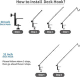 ULIOK 2 Pack Heavy Duty Deck Hook, 31 Inch Extended Adjustable, 360° Rotatable Arm Solid Rod, Solid Steel Deck Hangers for Hanging Bird Feeders, Plants, Planters, Suet Baskets, Lanterns, Wind Chime