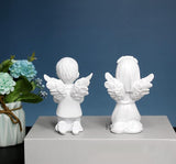 YUEOECOR 2PCS Cherubs Angels Resin Garden Statue Figurine, Adorable Angel Sculpture Memorial Statue Indoor Outdoor Home Garden Decoration (A 2PCS White)