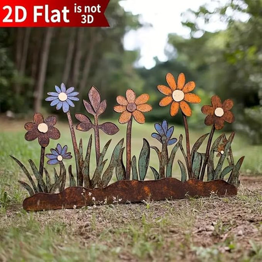 Rusty Metal Wild Flowers Garden Stakes 11.82 x 8.47 inches, Decorative Flowers Yard Stake Metal Art for Outdoor Garden Lawn Decor (Flower-H)