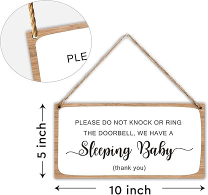 Wood Hanging Decor Sign, No Knock or Ring The Bell, Baby Sleeping, Rustic Wood Front Door Plaque Wall Art Decor Gift, 10" x 5" Wood Decor Hanging Sign for Porch Yard Home Farmhouse House Outdoor-10