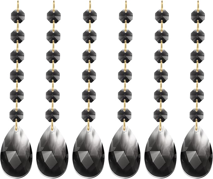 PATIKIL Teardrop Crystal Chandelier Pendants Beads, 6 Pack 160mm Length 38mm Chandelier Prisms Parts Ornaments Hanging Beads for DIY Arts Crafts Decoration, Light Black