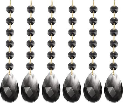 PATIKIL Teardrop Crystal Chandelier Pendants Beads, 6 Pack 160mm Length 38mm Chandelier Prisms Parts Ornaments Hanging Beads for DIY Arts Crafts Decoration, Light Black