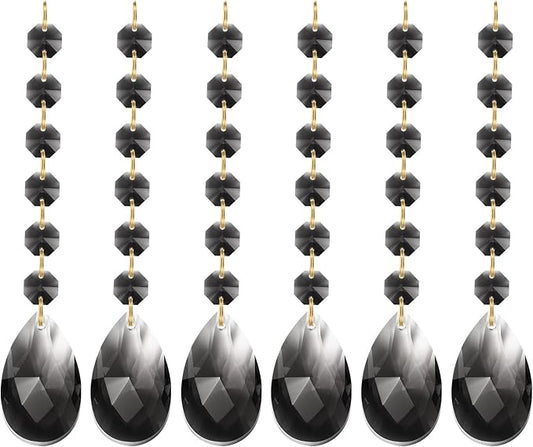 PATIKIL Teardrop Crystal Chandelier Pendants Beads, 6 Pack 160mm Length 38mm Chandelier Prisms Parts Ornaments Hanging Beads for DIY Arts Crafts Decoration, Light Black