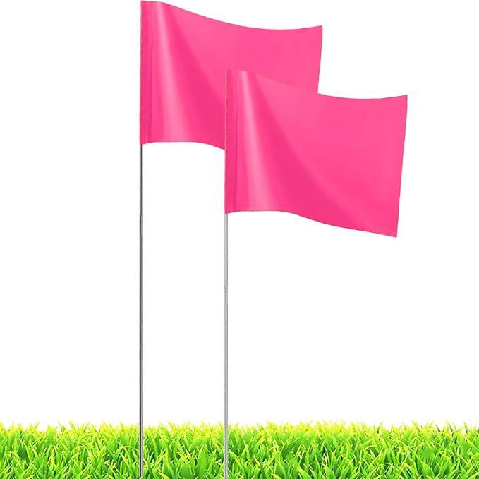 20Pack Pink Marking Flags, JIZHGRAD 13x4x5 Inch Marker Flags Use for Yard & Lawn, Boundary & Dog Training, Survey & Landscape, Sprinkler & Surveyor, Garden & Construction, High Visibility, Sturdy, Versatile, UV & Weather Resistant